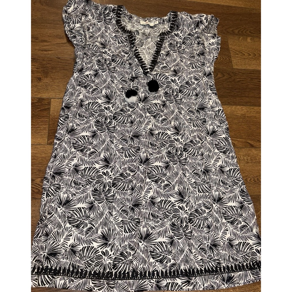 Vineyard Vines 100% Linen Palm Leaves Shift Dress Jet Black Palms Sz M Cover Up